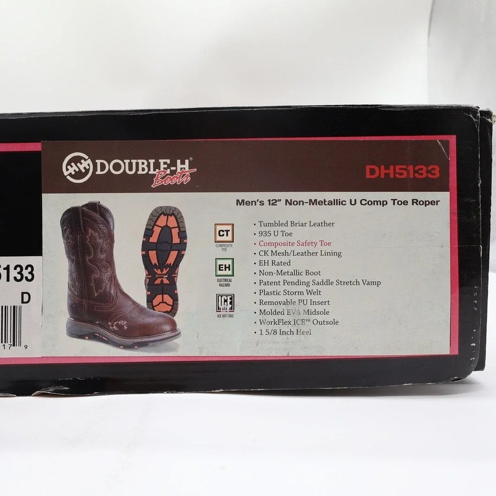 Double-H Modern Roper Work Boots Mens 12 D Brown Leather Composite Toe NIB